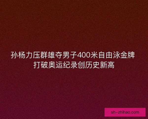 孙杨力压群雄夺男子400米自由泳金牌 打破奥运纪录创历史新高
